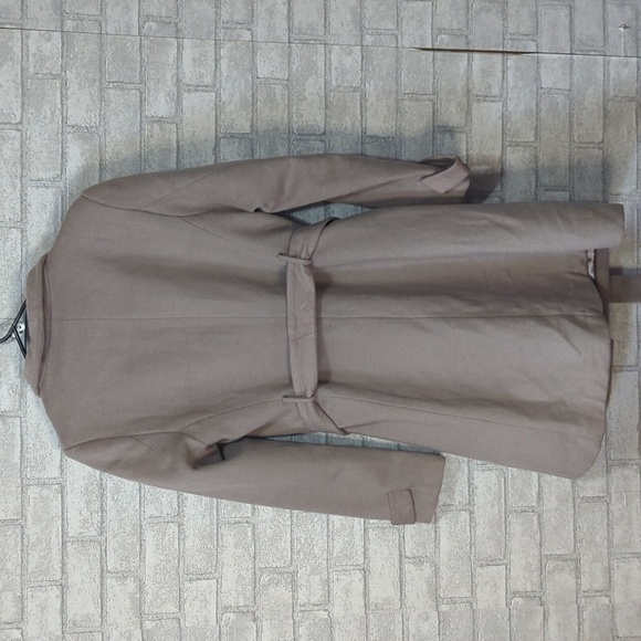 Badgley Mischka Taupe Wool Blend Belted Trench Coat Size Large - Picture 6 of 10